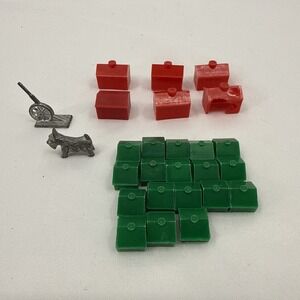 1940's Vintage Monopoly Game Pieces 6 Hotels 18 Houses Scottie Dog Cannon